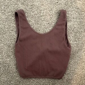 Ribbed Scoop-Neck Crop Tank Top - Brown